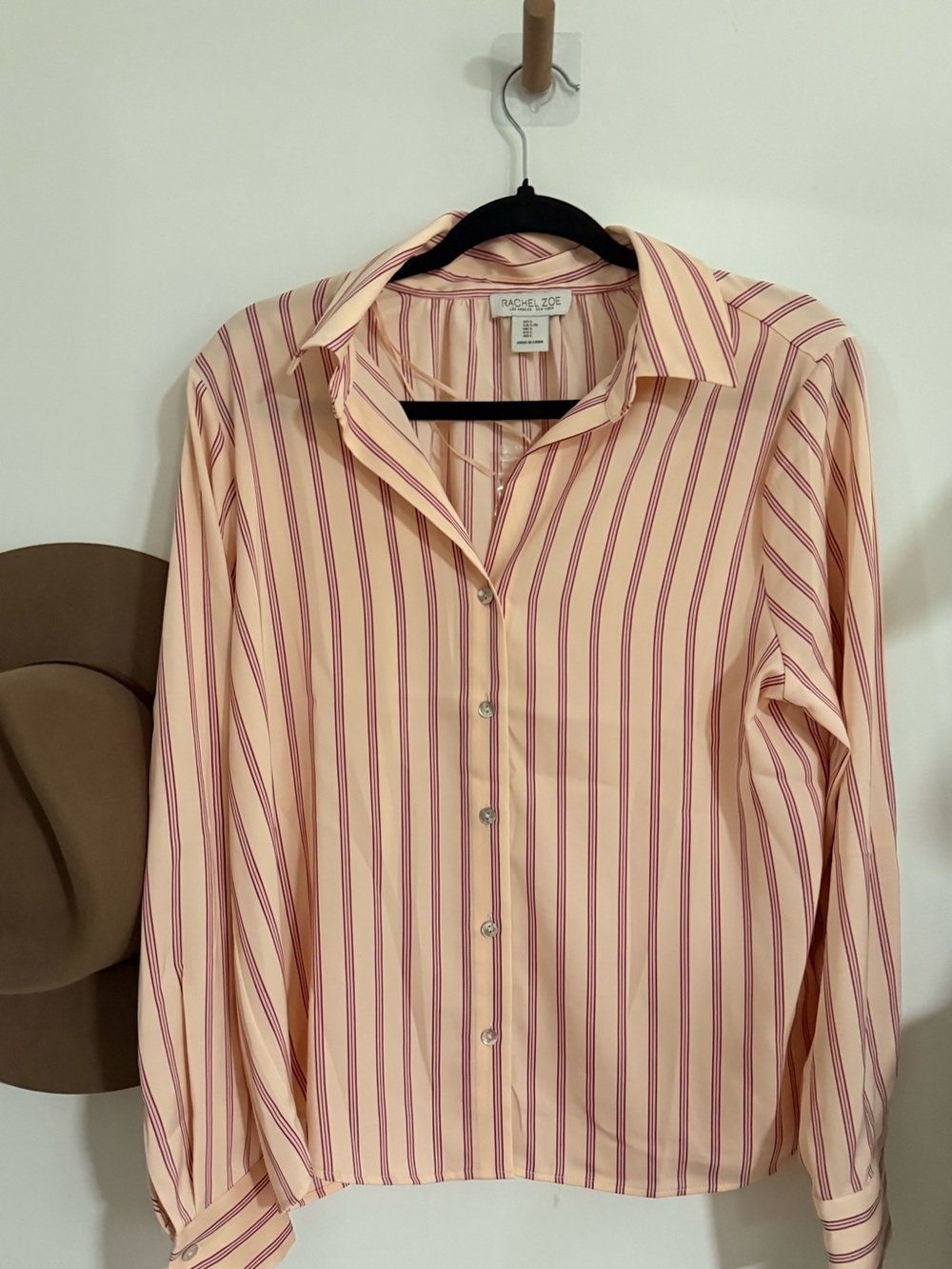 Rachel Zoe Peach Blouse with Burgundy Stripes